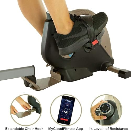 EXERPEUTIC Bluetooth Under Desk Exercise Bike with Extendable Chair Hook for All User Height and Free MycloudFitness APP, Gold, Black (7149) not EXERPEUTIC 900E Bluetooth Under Desk All User Height - Image 1