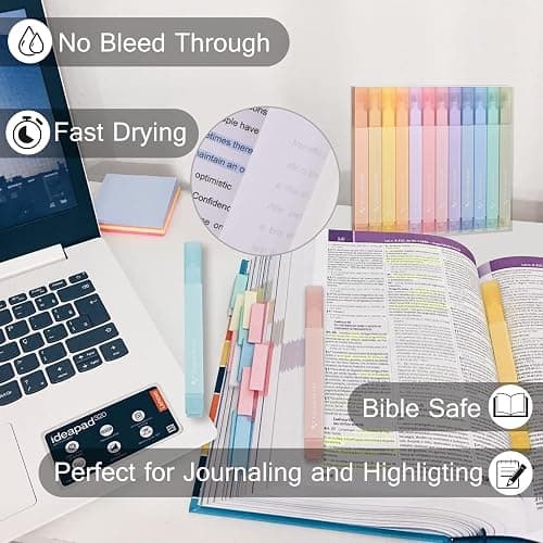 Dacono Dual Tips Highlighters, 12 Pcs Aesthetic Highlighter Assorted Colors Pastel Set, No Bleed Square Highlighters Marker Pens for Journal Planner Notes School Office Supplies thumbnail 5