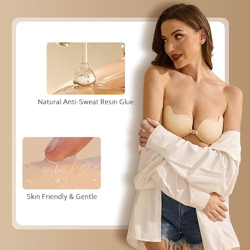 EIDOS Strapless Backless Sticky Push Up Bra - Invisible Adhesive Bra for Women with Nipple Covers 2025 thumbnail 4