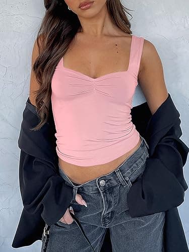 ForeFair Women Sleeveless Sexy Backless Going Out Crop Top Y2K Strappy Ruched Tank Top Summer Tight Slim Fit Cute Tops thumbnail 5
