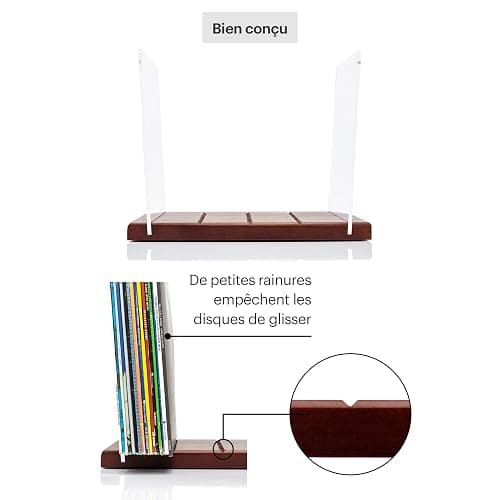 MÖNKE Rangement De Disques Vinyles - Un Support De Disques Au Design Minimal - Capacité De 60 Lp - S'adapte À Tous Les Décors (Marron) thumbnail 6