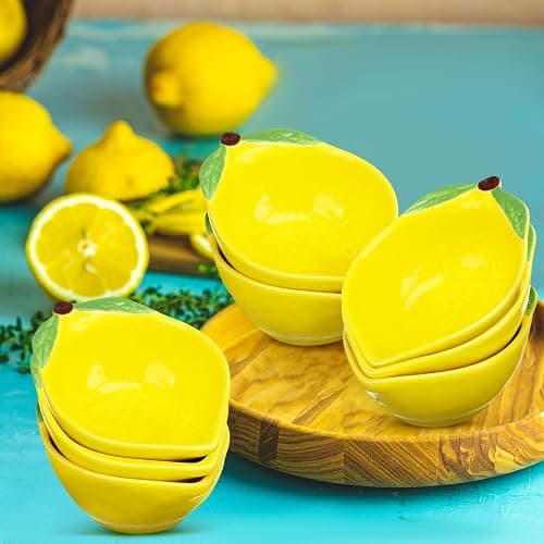 Tioncy 12 Pcs Ceramic Ramekins Small Dessert Bowls 6 oz Oven Safe Ceramic Dish Dip Bowl Seasoning for Serving Sauce Snack Baking Brulee Pudding(Lemon) thumbnail 2