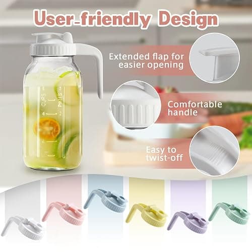 Mason Jar with Pour Spout Lid V-shaped, 2 Quart Iced Tea Pitcher Double Leak Proof, 64 oz Drink Pitcher for Breastmilk, Sun Tea, Juice, Coffee Creamer, Formula Pitche thumbnail 6