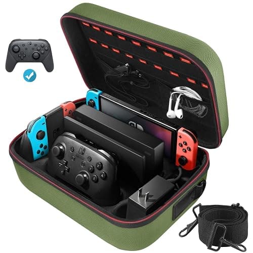 COOWPS Switch Case for Nintendo Switch and Switch OLED Model, Portable Full Protection Carrying Travel Bag with 18 Game Cards Storage for Switch Console Pro Controller Accessories Green - Image 1