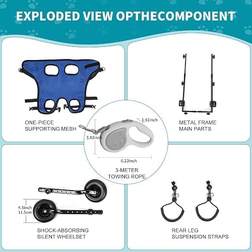 Dog Wheelchair for Back Legs with Pet Traction Rope, X-Small Wheelchair for Dogs with Disabled Hind Legs Walking Adjustable Dog Carts with Heavy Duty Wheels thumbnail 3