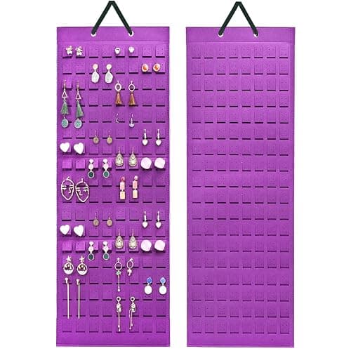 Lolalet Hanging Earring Holder Organizer with 20 Hooks for Women, Earring Organizer Wall Earrings Hanger Pierced Earring Storage, Felt Stud Earring Display, 608 Holes for Earrings - Purple, 1 Pack - Image 1