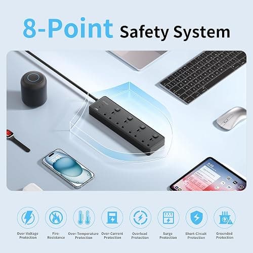 Extension Lead with 3 USB Slots(30W),4 Way Sockets Outlets Ports Extension Cable with 4 Individual Switches Surge Protected，Wall Mountable Extension Socket for Home,Office,School,2M,Black thumbnail 5