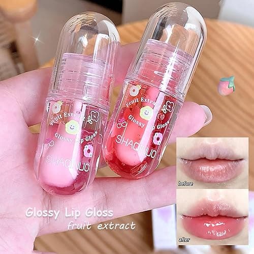 DENESTUP 4 Pcs Lip Gloss Oil Set, Fruit Flavored Lip Gloss Set Cute Lip Jelly Hydrating Lip Make-Up for Kids and Teens, Kid Friendly, Party Gift, Non-toxic - pink - 1 Count (Pack of 6) thumbnail 2