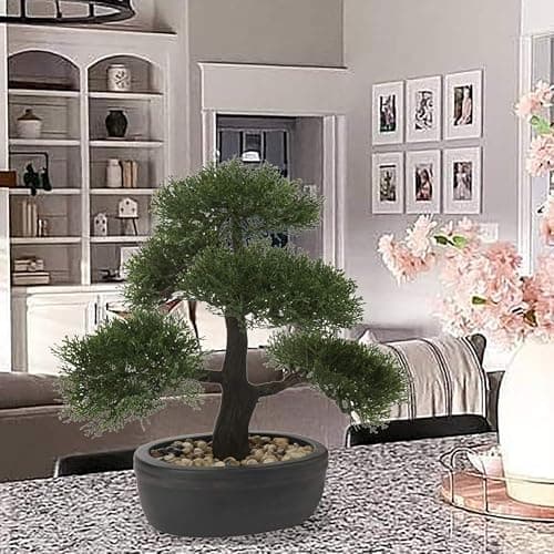 Artificial Bonsai Tree Juniper Faux Plants Indoor Small Fake Plants Decor with Ceramic Pots for Home Table Office Desk Bathroom Shelf Bedroom Living Room Farmhouse Decorations - 14" Pine thumbnail 4