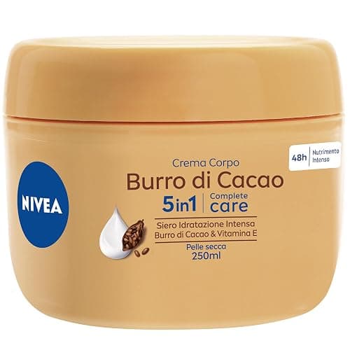 NIVEA Crema Corpo Burro di Cacao 250ml, Crema corpo idratante 48 ore per pelle secca arricchita con Siero Idratazione Intensa, Burro di Cacao & Vitamina E - Image 1