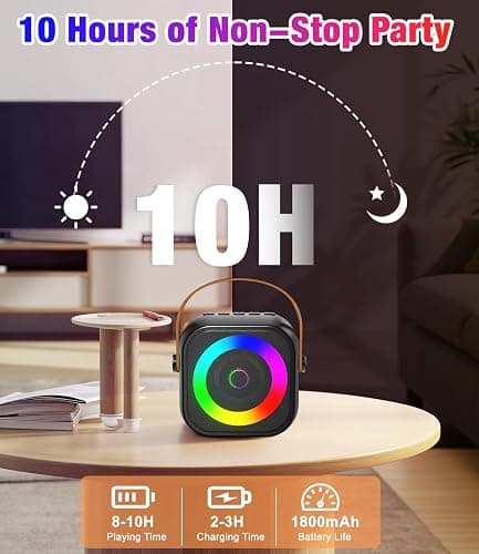 Mini Karaoke Machine, Portable Bluetooth Speaker with 2 Wireless Microphones for Kids & Adults, Karaoke Microphone with LED Lights, Gifts for Girls & Boys thumbnail 8