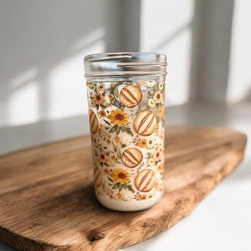 MAYBELLE JOY Sourdough Starter Jar | 24oz Glass Jar Set | Cute Baking Accessory | Cute Baking Gift | Glass Washable | Bread Making and Proofing | Kitchen Food Storage Gifting | (Sunflower) thumbnail 3