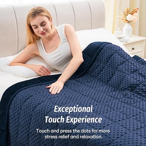 Wemore Minky Dot Weighted Blanket for Adults Twin Size 15 lb, Soft Heavy Blanket for Stress Relief and Sleep Promotion, Breathable Blanket for All-Season with Glass Beads, Navy Blue 60 x 80 inches thumbnail 4