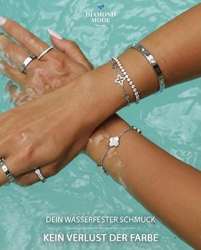DIAMOND MODE Kleeblatt Armband Damen Gold – Schmuck 18K vergoldet, Clover Perlmutt, Chirurgenstahl 316L, wasserfest, verstellbar 16–20 cm – Geschenk thumbnail 6