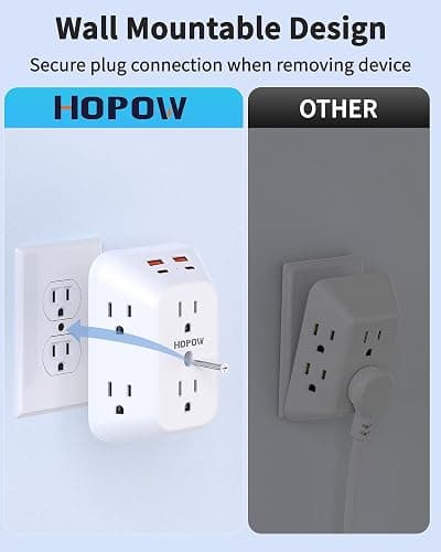 2 Pack Outlet Extender Surge Protector, HOPOW 6 Outlet Splitter with 4 USB Ports (2 USB C), USB Wall Charger, 3-Sided 1050J Multi Plug Wall Outlet, Wall Mount for Home Travel Office Travel, White thumbnail 3
