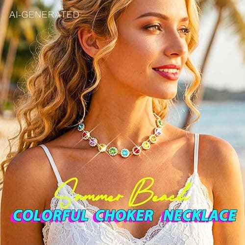 ACEDRE Colorful Crystal Choker Necklace Gold Rainbow Necklaces for Women | Multi Colored Gemstone Chokers,Sparkly Rhinestone Rave Prom Costume Jewelry thumbnail 2