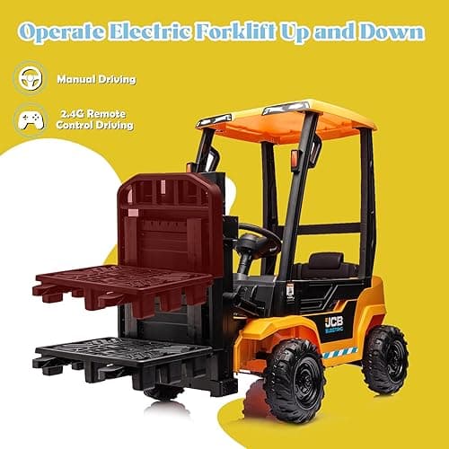 HyperMoto 12V Ride on Forklift Car with Tent, Licensed JCB Electric Kids Ride On Construction Car with Remote Control, Liftable Fork and Pallet, Yellow thumbnail 6