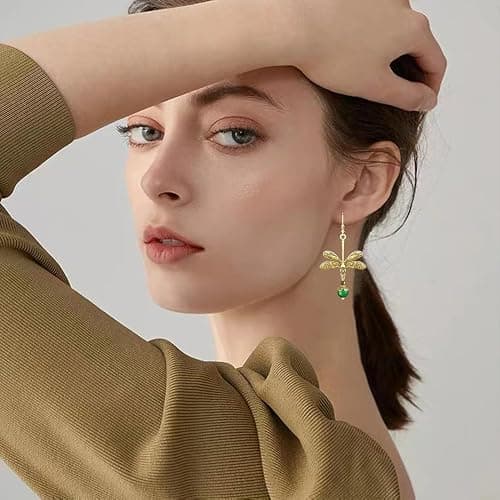 GPASTG Handmade Creative Vintage Silver Dragonfly Leverback Earrings Bohemian Retro Gold Pearl Animal Dangle Drop Earrings for Women thumbnail 3