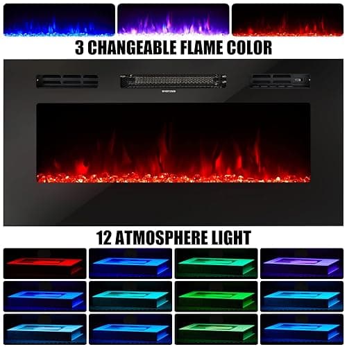 AMERLIFE TV Stand with Fireplace, LED Light Entertainment Center with 36" Electric Fireplace, 70" Modern Wood Entertainment Stand with Highlight Storage Cabinet for TVs up to 80", White & Black thumbnail 3