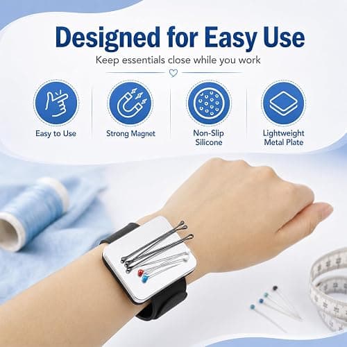 Hilltian 2 PCS Magnetic Pin Cushion Wrist, Magnetic Sewing Pincushion, Magnetic Pin Holder Wristband for Sewing Braiding thumbnail 4