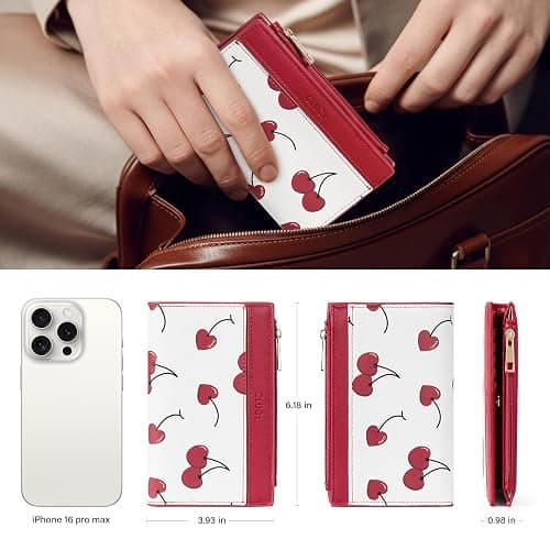 CLUCI Wallet for Women PU Leather RFID Wallet Blocking Designer Bifold Ladies Wallet Card Holder Cherry Print thumbnail 4