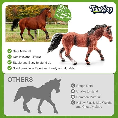 THINKBAY 47PCS Horse Toys Stable Playset with Farm Fences for Girls Boys, Solid Plastic Horse Stable with a Handle, Farm Animal Barn Toys Horse Figurines for Kids, Birthday Gift Cake Toppers thumbnail 5