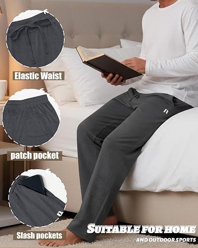 Neer 3 Pack Men's Wide Leg Pants Lounge Loose Fit Casual Lightweight Sweatpants Basic Open Bottom Drawstring with Pockets thumbnail 4