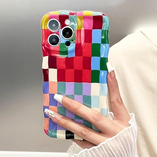 branple Compatible with iPhone 16 Plus Case, Cute Wave Curly Colorful Checkerboard Plaid Phone Case for Women/Men, Soft TPU Shockproof Protection Case Designed for iPhone 16 Plus (Colorful 1) thumbnail 4