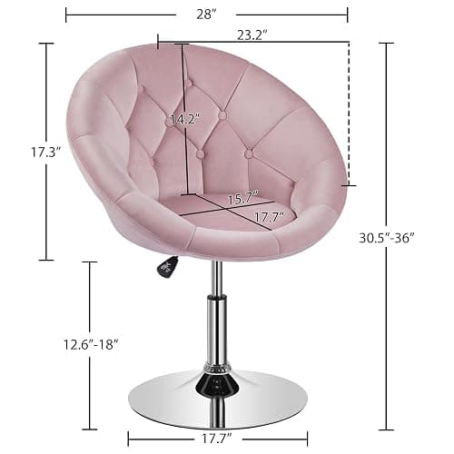 Yaheetech Living Room Vanity Chair Makeup Velvet Round Tufted Back Swivel Accent with Chrome Frame Height Adjustable for Room, Bedroom, Pink thumbnail 3