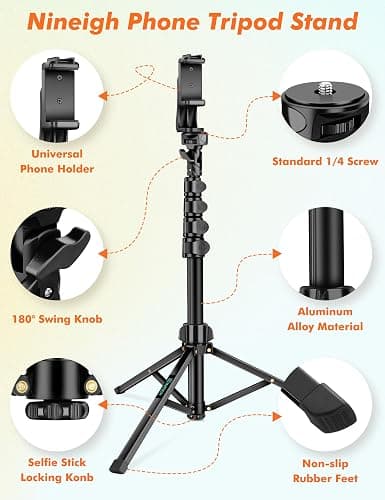 Nineigh 71" Tripod for iPhone, Phone Tripod Selfie Stick with Remote, Cell Phone Tripods & Tall Travel Tripods for Recording Video Selfies Photo, Compatible with iPhone 17 16 15 14 Pro Max 13 Android thumbnail 7