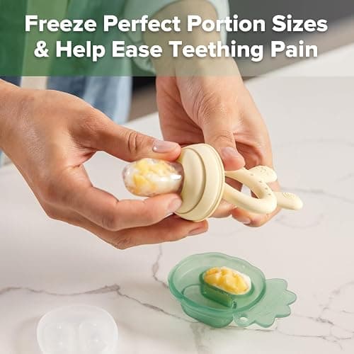 Haakaa Baby Fruit Food Feeder & Mini Freezer Nibble Tray Combo, Breastmilk Popsicle Molds for Baby Cooling Relief, BPA Free Silicone Feeder for Safe Infant Self Feeding, 4 Month+ (Oat) thumbnail 4