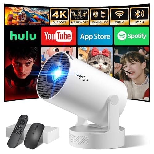 [Built-in Apps & 2026 Upgraded] Mini Projector with WiFi 6 and Bluetooth 5.4 Support 4K 1080P Auto Keystone 180° Rotatable Projector Portable Compatibile with HDMI/TV Stick/Memory Stick/Laptop, White - Image 1