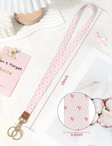 Knagsfa Lanyards for Keys, Neck Lanyards for ID Badges with Metal Hook, Cute Lanyard Keychain for Women, Pink Heart thumbnail 3