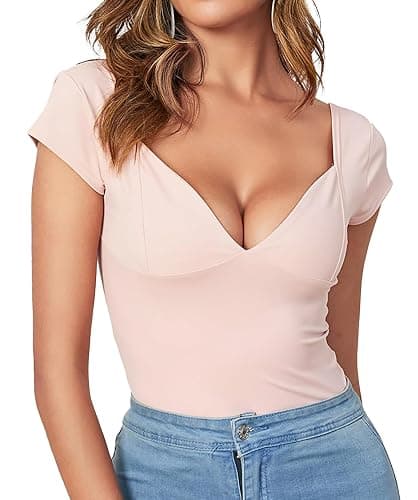 ForeFair Women Sexy Deep V Neck Backless Tank Top Slim Fit Summer Casual Y2k Crop Short Sleeve Top thumbnail 3