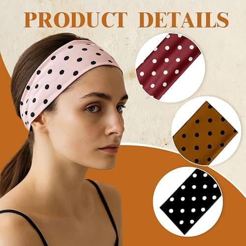 POZHDA 6 PCS Polka Dot Headband, Polka Dot Headbands Elastic Headbands for Women, Non-Slip Fashion Hair Accessories, Soft Wide Headband for Yoga, Running, Workout, Washing Face and Social Gatherings thumbnail 3