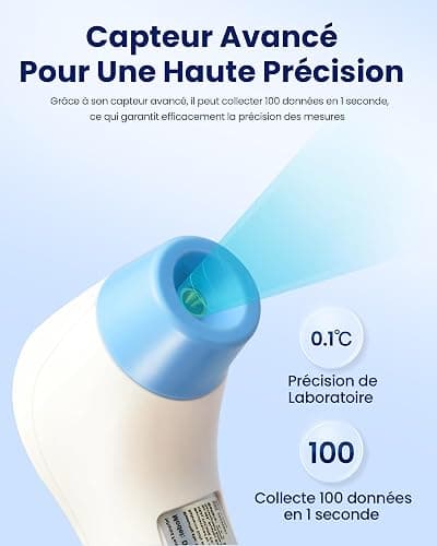 Thermomètre Frontal Bébé et Adulte, Sans Contact, Médical Professionnel | Lecture Précise Instantané, Alarme de Fièvre, Simple à Utiliser, Thermomètre Infrarouge, Mode Muet thumbnail 4