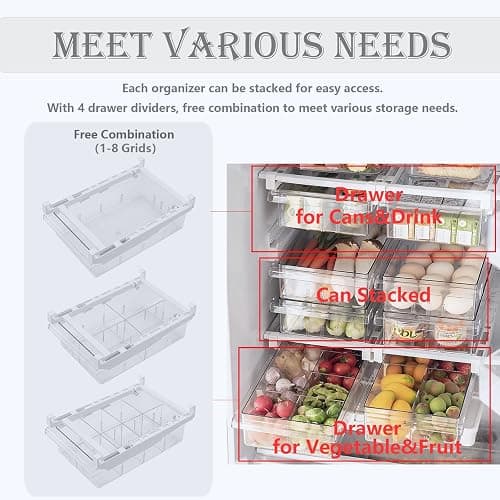 Dewpeton Refrigerator Organizer Bins - Clear Plastic Container Drawer for Egg Vegetable Fruit Snack Drink Food, Home Essentials Organization and Storage for Fridge Kitchen Cabinet Pantry Freezer thumbnail 4