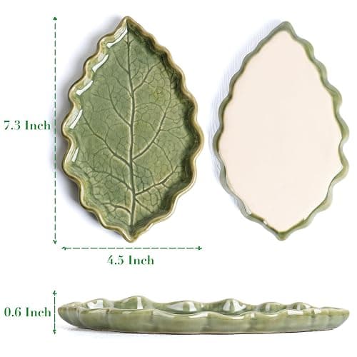 Ceramic Spoon Rest for Stove Top - Cute Green Leaf Shaped Spoon Rest/Spoon Holder for Kitchen Countertop - Cooking Kitchen Spoon Rest Utensil Rest Spatula Rest (Green) thumbnail 2