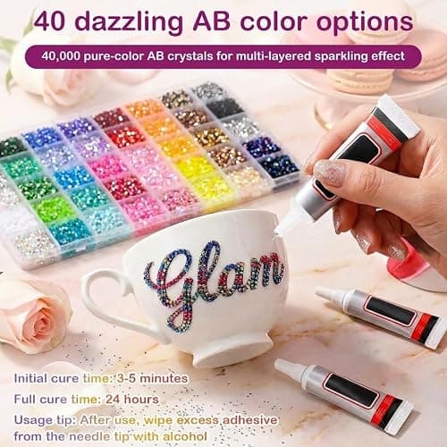 SERTAS 40000 Pcs Bedazzling Kit with 40 Colors Resin Jelly Rhinestones,3mm Flatback Gems Includes 3X 10ml B7000 Glue, Wax Pen and Tweezers for Clothes, Shoes, Nails & DIY Art (40000) thumbnail 3