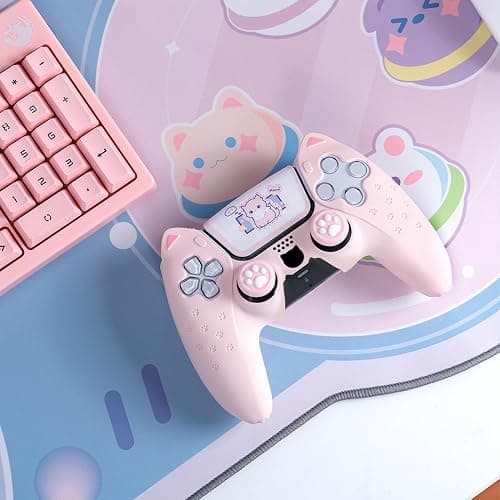 GeekShare Cute Cat Paw Protective Skin Set for ps5 Controller, Anti-Slip Silicone Cover Case Compatible with ps5 Wireless Controller Includes 2 Thumb Grip Caps and 1 Sticker - Pink thumbnail 5