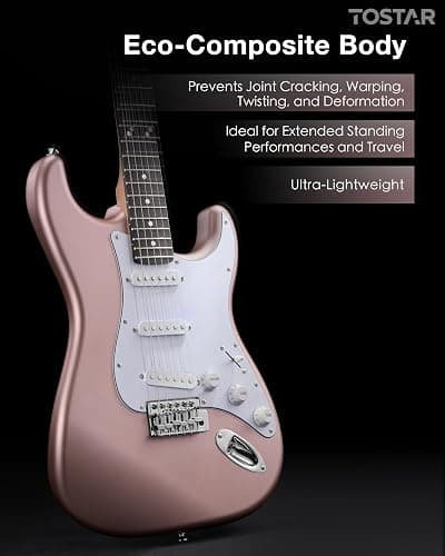 Tostar 39" Full Size Electric Guitar Kit For Beginners and Adults, SSS Pickup Guitarra Electrica Set Includes Tremolo Bridge, Lightweight Matte Finish, Amp, Strings, Gig Bag, Birthday Gifts, Champagne thumbnail 8