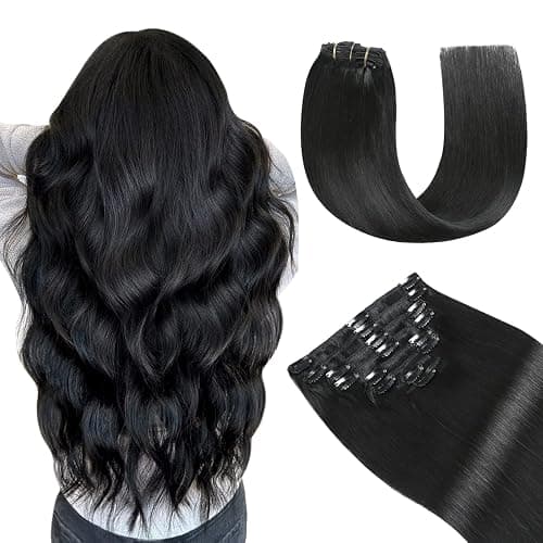 YILITE Clip in Extensions Echthaar 35cm 100% Echthaar Extensions Clip 14 Zoll 8 Stück 110g Unsichtbar Glatt Zum Anklippen Menschenhaar Doppelt Genäht (35cm #1 Tief Schwarz) - Image 1