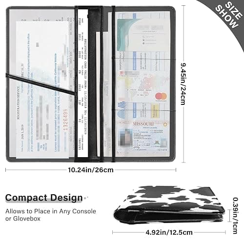 xigua Cow Print Car Registration and Insurance Holder,Leather Registration and Insurance Card Holder Vehicle Glove Box Organizer for Documents, Driver License and Cards 1 thumbnail 3