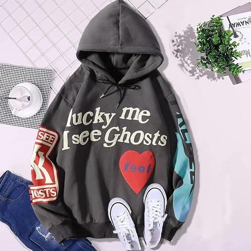 Unisex Trendy Men's Lucky Me Generic Ghosts Sweatshirts Hip Hop Mens Pullover Hoodie Fashion Sweatshirt thumbnail 2