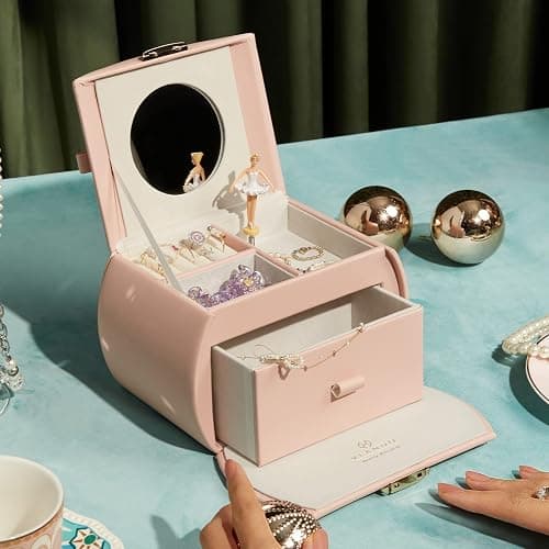 Vlando Kids Musical Jewelry Box for Girls with Drawer, Music Box with Ballerina and Stickers for Birthday Gifts Bedroom Decor, Pink thumbnail 7