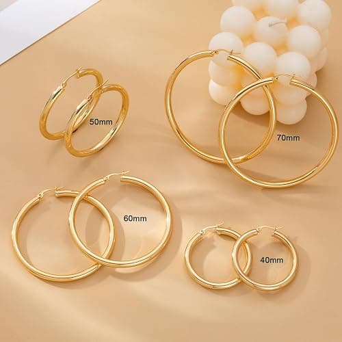 4mm Thick Gold Chunky Earrings Steling Silver Post Hoops Earrings For Women Hollow Tube Hoops Earrings Thick Gold Hoop Earrings Hypoallergenic Lightweight Gold Hoop Large Earrings 20/30/40/50/60MM thumbnail 6