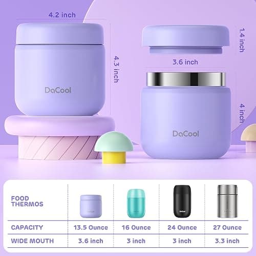 DaCool Kids Thermo for Hot Food 13.5 OZ Vacuum Stainless Steel Insulated Food Jar Kids Lunch Food Thermo Insulated Lunch Container Bento for School Office Picnic Travel Outdoors, Macaron-Purple thumbnail 2