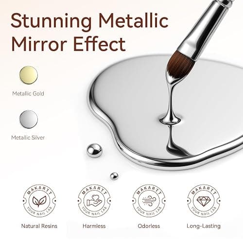 Makartt Chrome Gel Nail Polish Set: Metallic Gel Nail Polish, Silver and Gold 3D Metal Painting Gel for Nail Art Soak off UV/LED Glossy Mirror Effect Nail Glue Gel for Home Salon DIY Manicure（2pcs） thumbnail 3