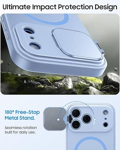 VOFATA for iPhone 17 Pro Case with Precision Lens Protection, Dual Metal Invisible Stands, Fit for Magsafe, Mil-Grade Drop Tested, Camera Control Button, Magnetic Silky Touch Phone Case,Light Blue thumbnail 4