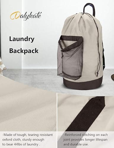 Dalykate Backpack Laundry Bag, 115L Large Hamper with Shoulder Straps, Drawstring Closure, Mesh Pocket, Khaki - Khaki thumbnail 6